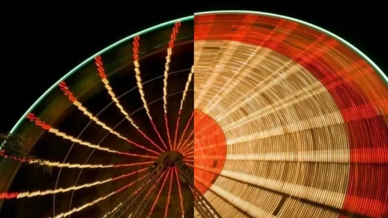 A close-up of a ferris wheel.